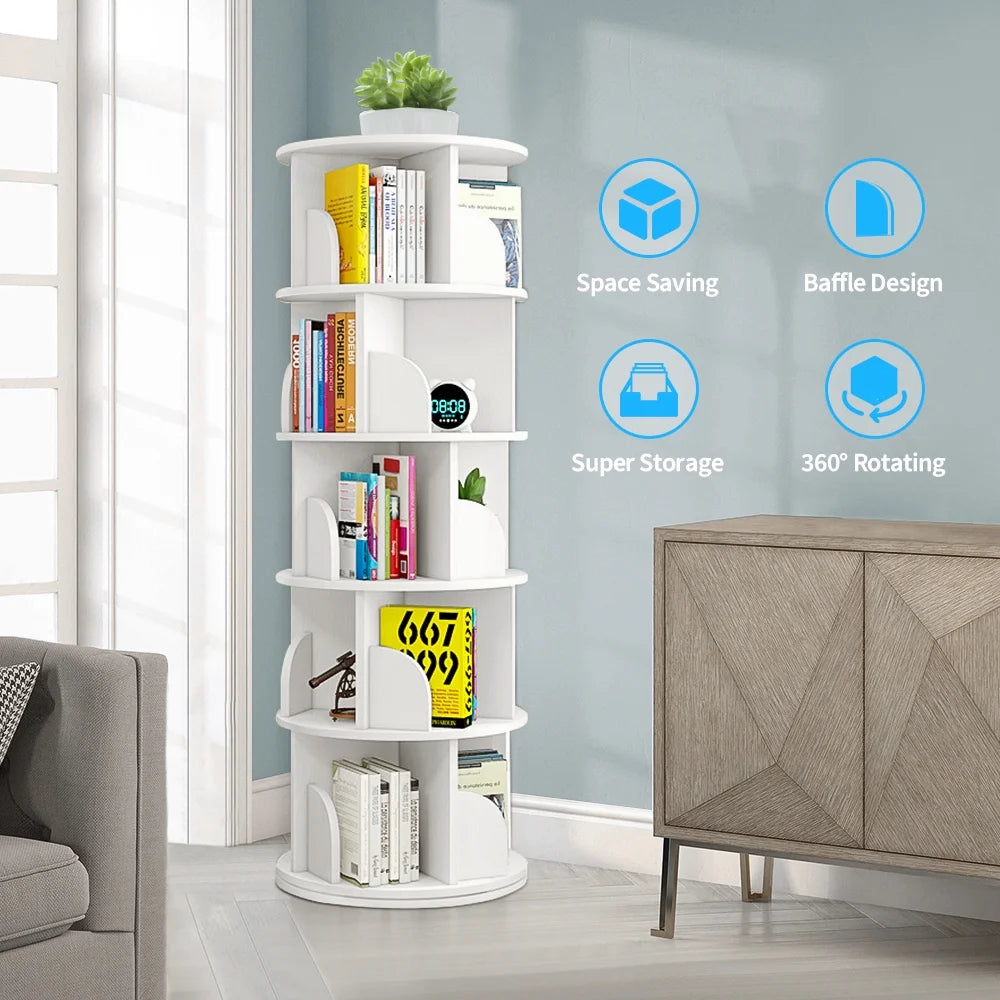 5 Tier Rotating Bookshelf White H66655