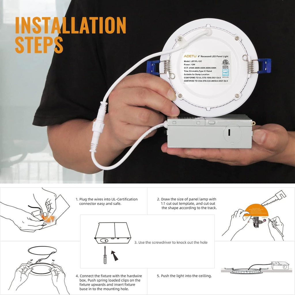 12 Pack 6Inch 5CCT Dimmable LED Recessed Light with Junction Box T8717
