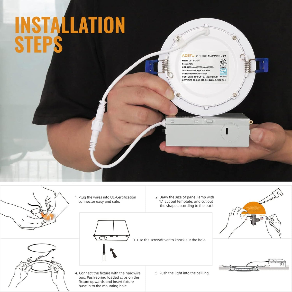 12 Pack 6Inch 5CCT Dimmable LED Recessed Light with Junction Box T8717
