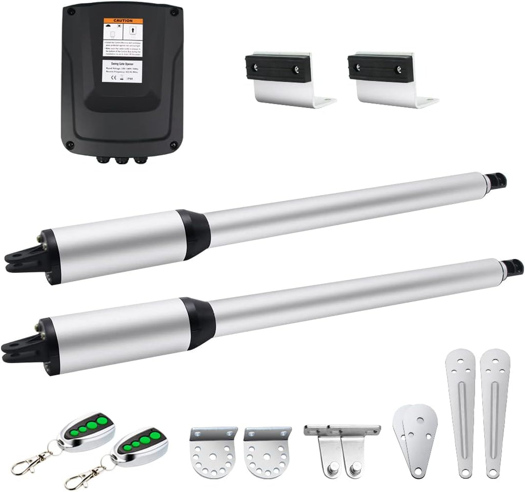 Dual Swing Gate Opener Automatic Gate Motor for Double Swing Gate Up to 12ft per Arm, Electric Driveway Gate Operator AC Powered with Remote Control Kit Solar Compatible V8125