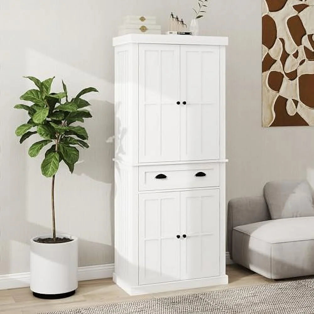 White 50" Pantry Cabinet with Doors and Shelves L798780