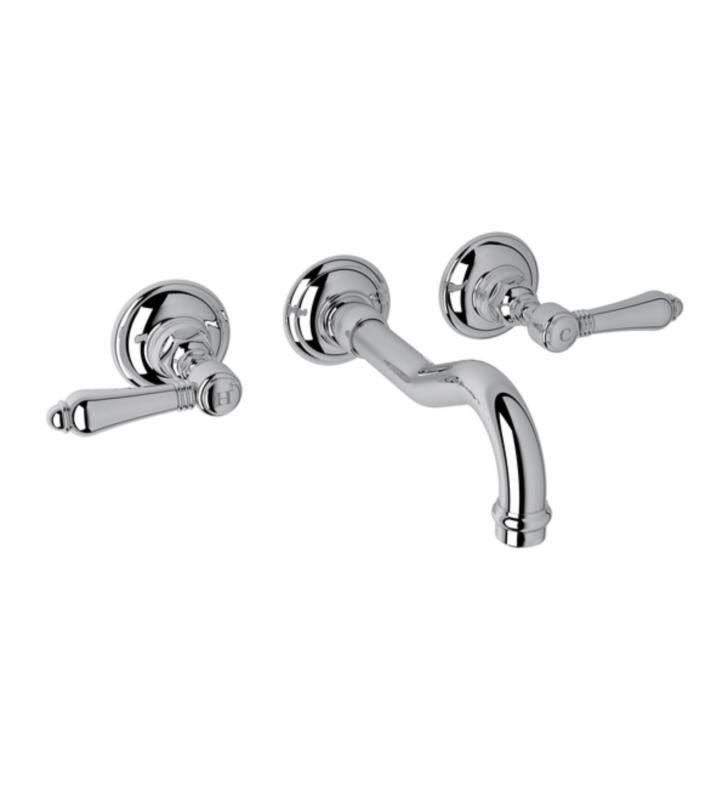 Polished Chrome Wall Mount Widespread Lavatory Faucet with Crystal Cross Handles S2361