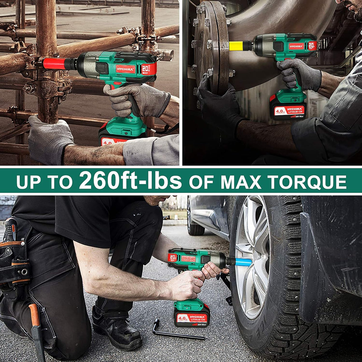 Cordless Impact Wrench 20V Max, 260 Ft-lbs Max Torque, 1/2 Metal Chuck, 4.0 AH Battery, LED Light, 3 Pcs Sockets, Carrying Case H52084