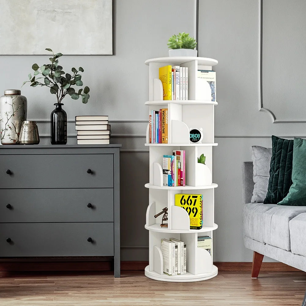 5 Tier Rotating Bookshelf White H66655