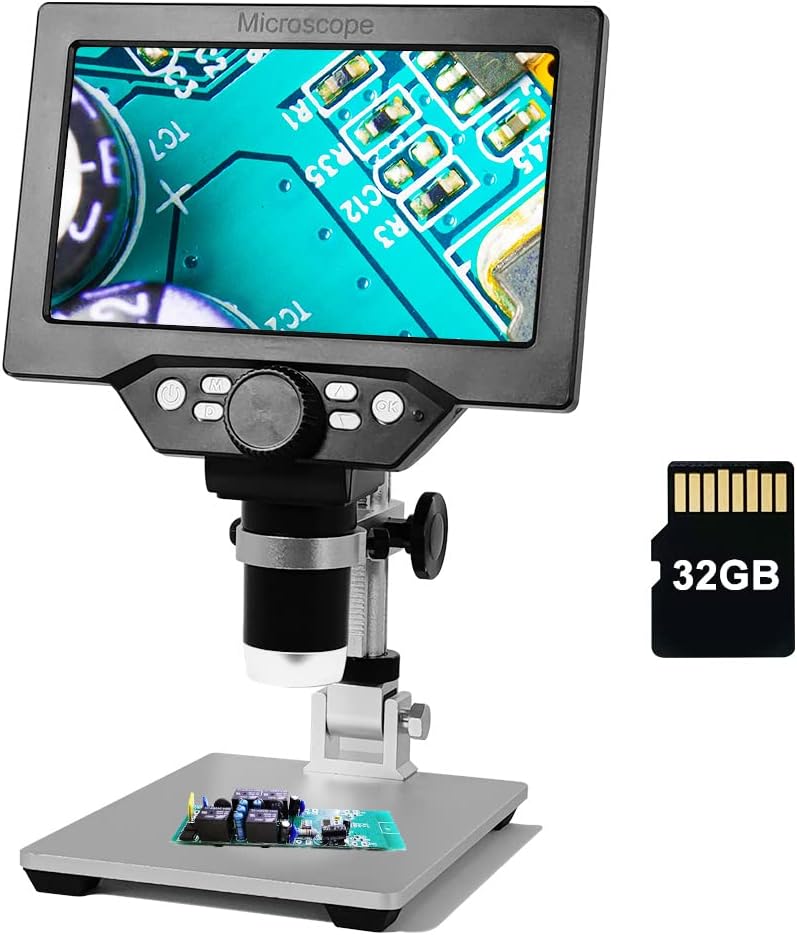 7 inch 1080P LCD Digital Microscope with 32G TF Card, 1200X Magnification Zoom, 12 Megapixels, 8 Adjustable LED Light T61858