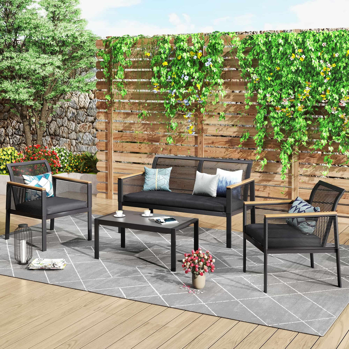 4 Piece All Weather Wicker Patio Sofa Set I87176