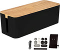 Cable Management Box with Dark Wood Top and White Cord Organizer X386