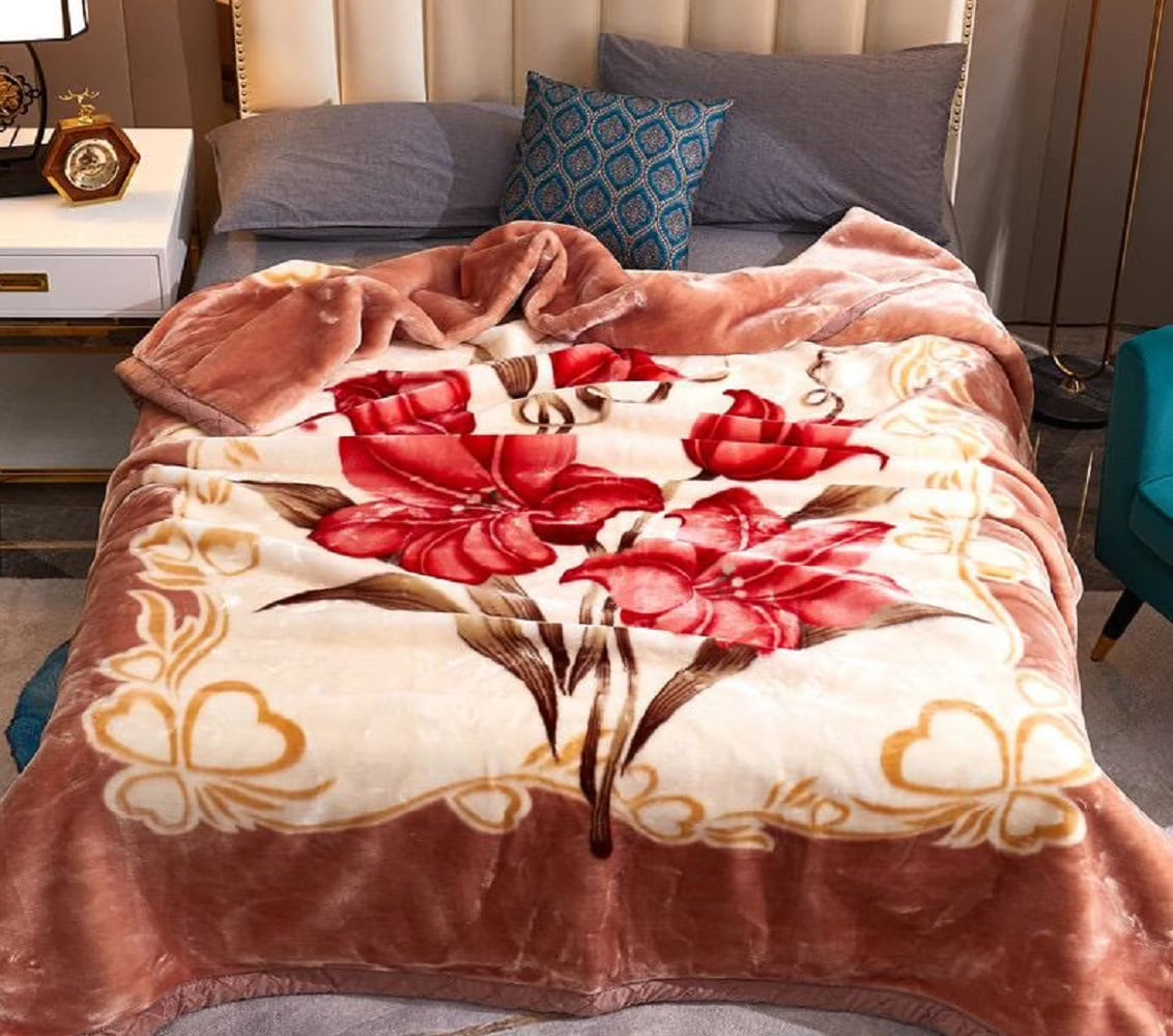 King Orange Red/Cream Reversible Faux Mink Fleece Blanket L799090