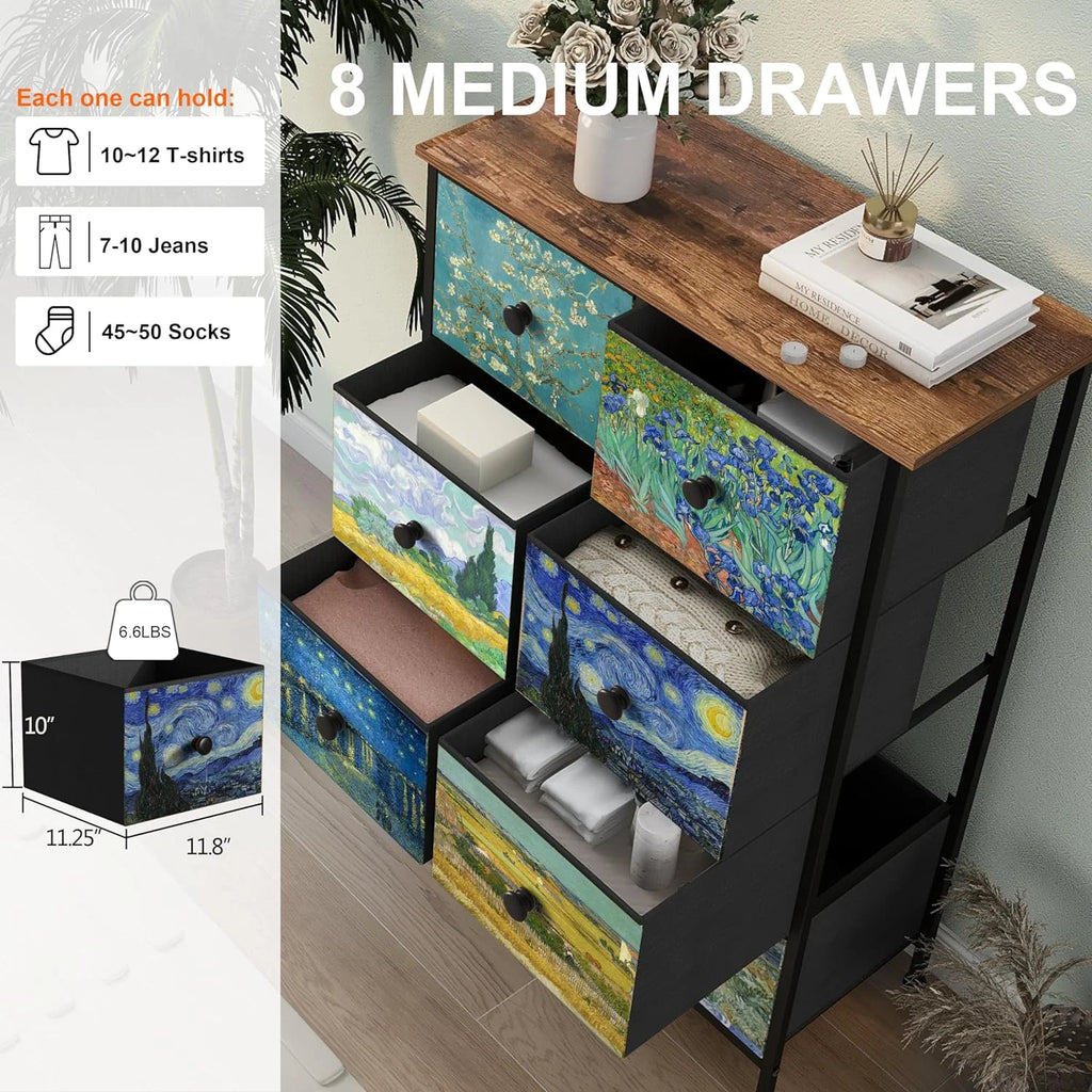 Rustic Brown 8 Drawer Tall Dresser U2965