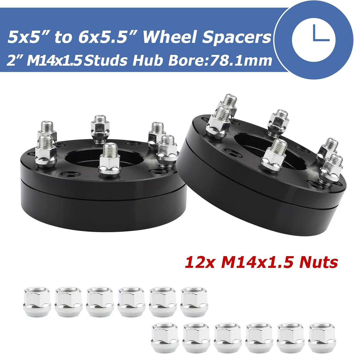 2 Inch 5x5 to 6x5.5 Wheel Adapters with M14x1.5 Studs B4853