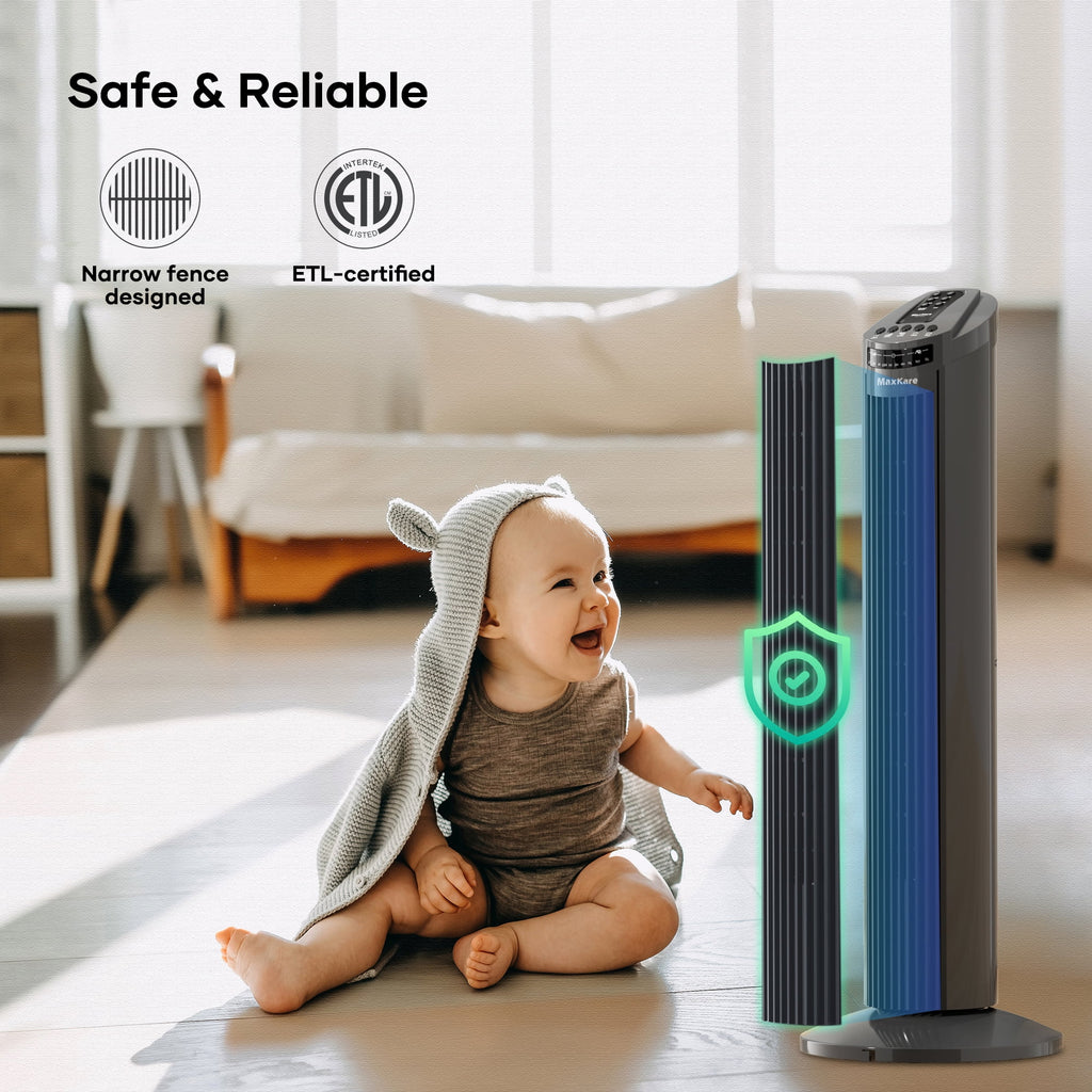 70° Oscillating Tower Fan with Remote Control 3 Speeds 3 Wind Modes Timer Dark Gray K2293