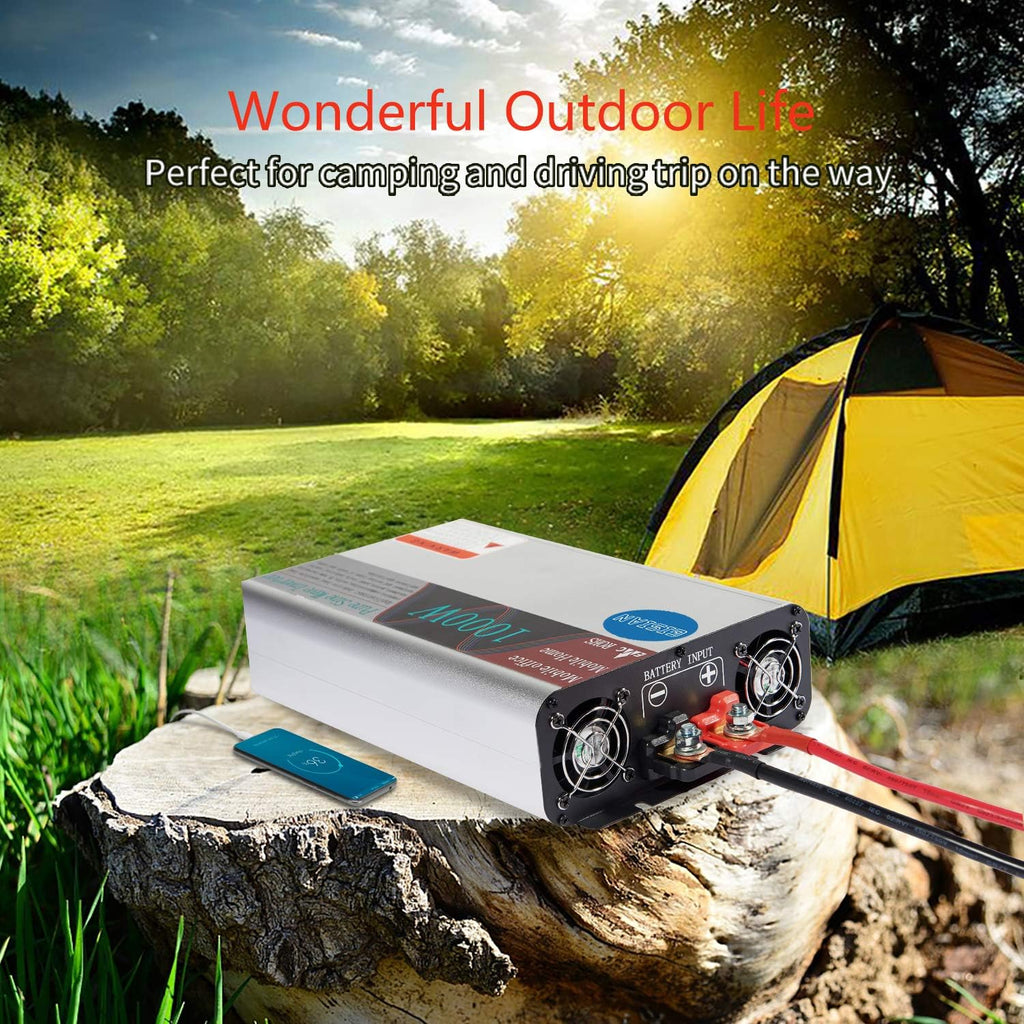 1000W Pure Sine Wave Power Inverter 12V DC to 110V AC with LCD Display 2 AC Outlets L552