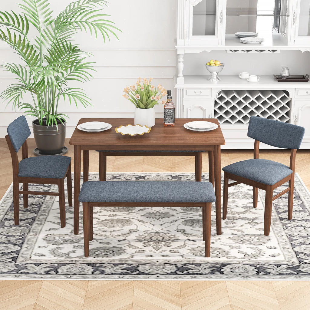 Grey Rubber wood Dining Table Set with 2 Benches and 2 Chairs K83363