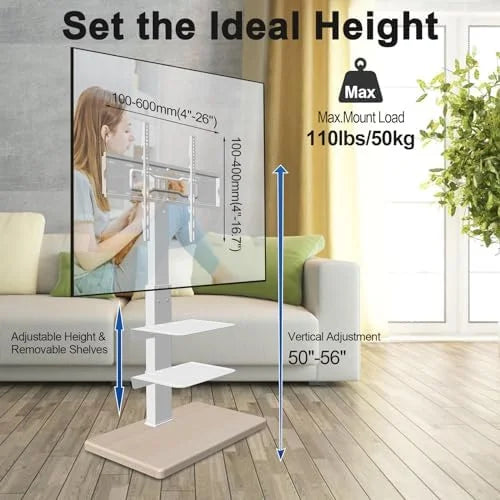 White Height Adjustable Swivel TV Floor Stand for 32-75 inch TVs R452