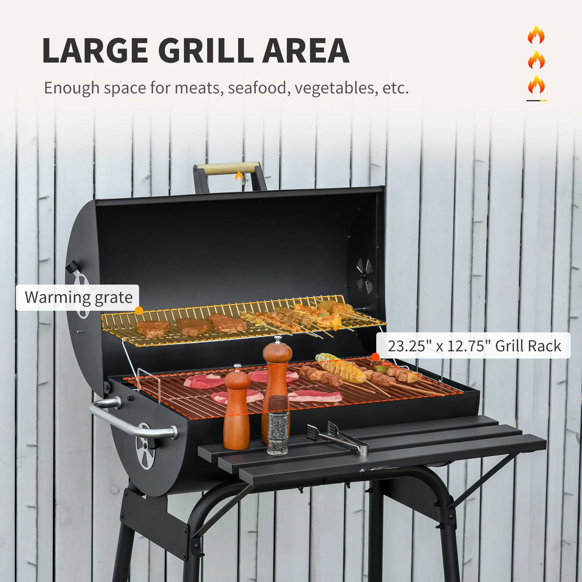 Portable Charcoal BBQ Grill and Offset Smoker Combo V3300