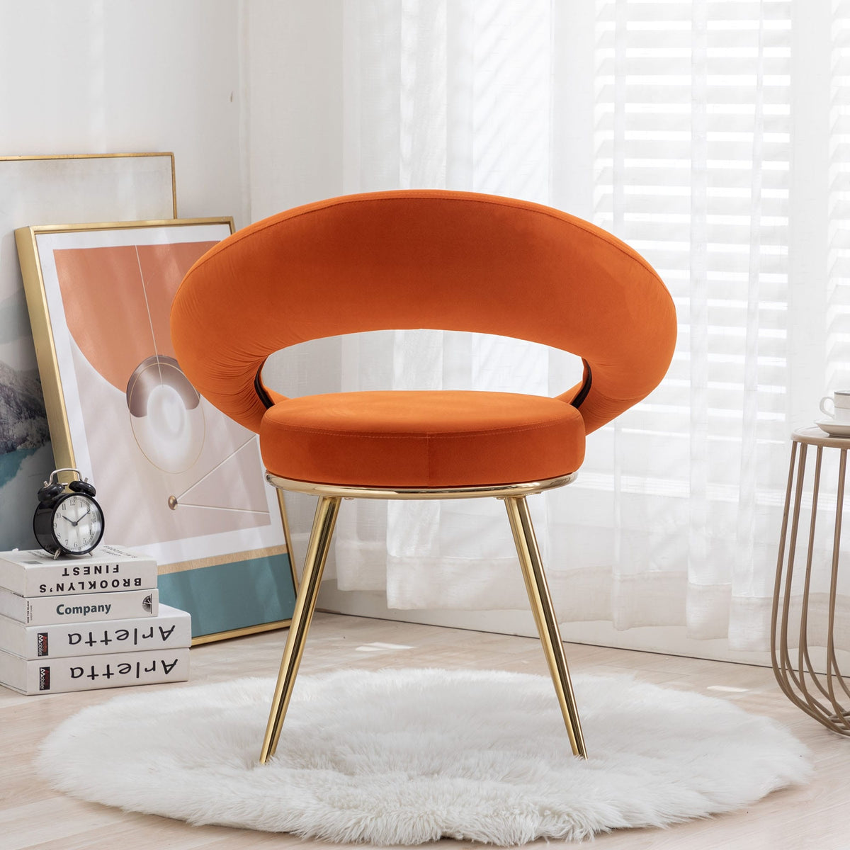 Velvet Lounge Chair With Gold Plated Legs Orange O723299