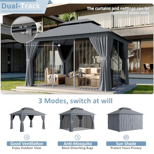 10'x12' Beige Outdoor Patio Gazebo with Mosquito Nettings and Privacy Screens R1522