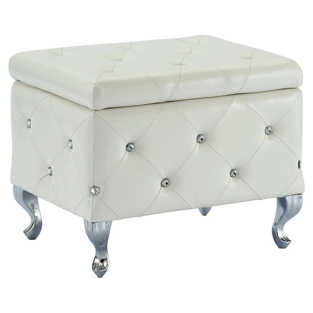 Faux Leather & Metal Square Storage Ottoman T305