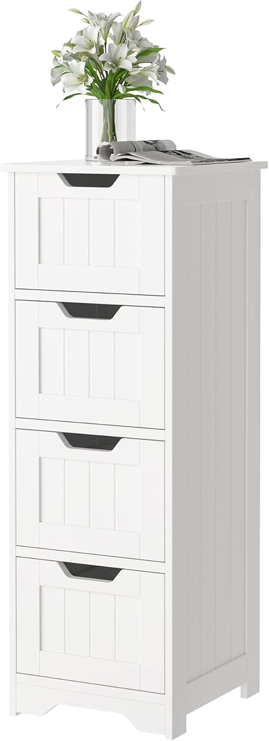 White 4 Drawer Bathroom Floor Storage Cabinet Z9246