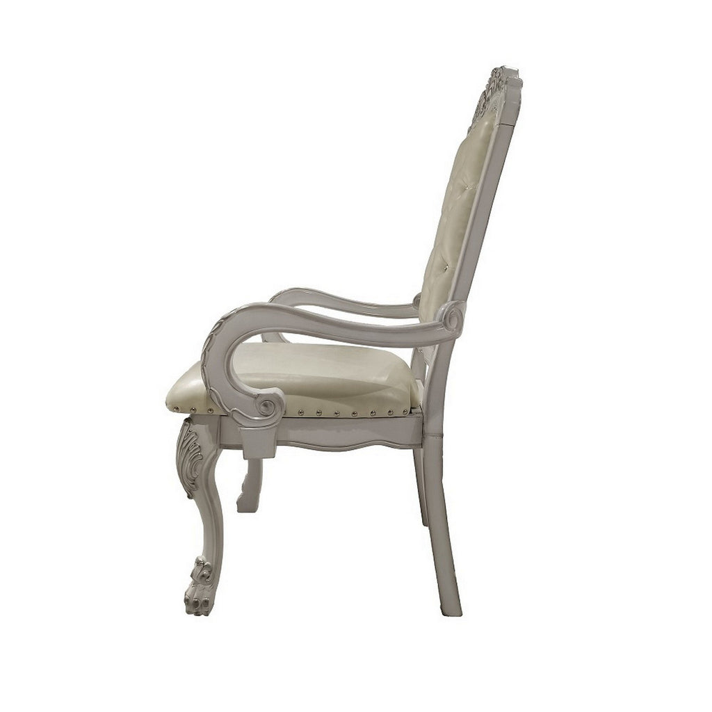 26 Inch Tufted Dining Armchair Set of 2 Faux Leather Bone White A5301