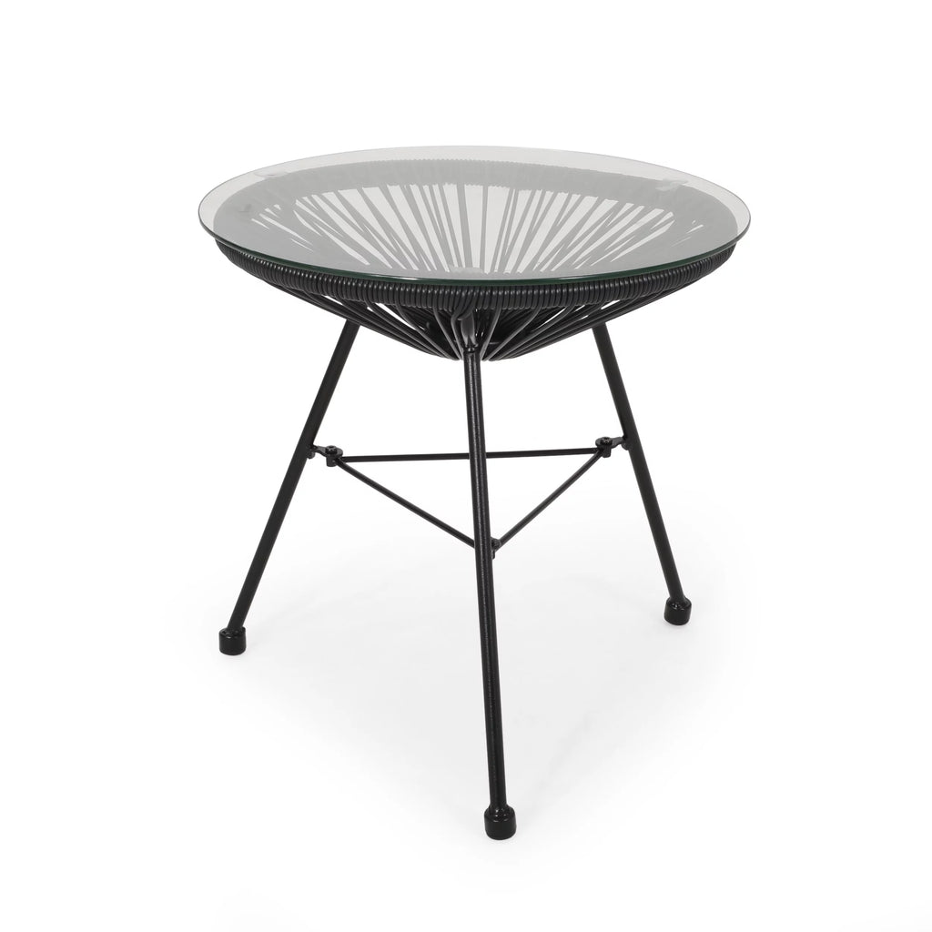 Black Tempered Glass Top Faux Rattan Side Table G123281
