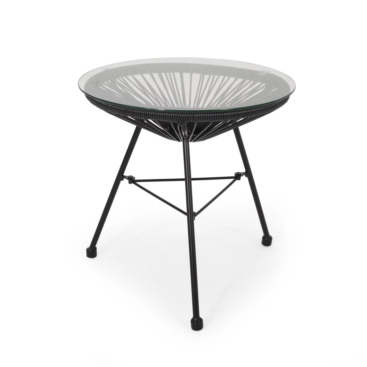 Black Tempered Glass Top Faux Rattan Side Table G123281
