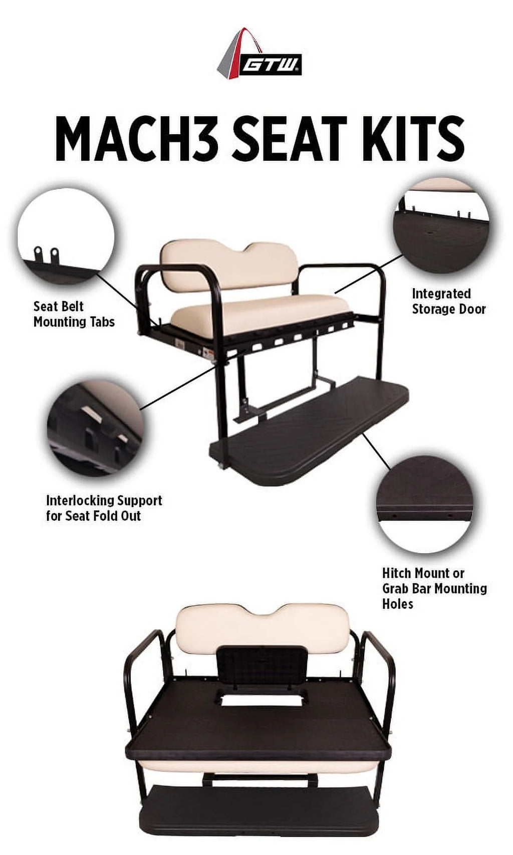 Black Rear Flip Seat for E-Z-GO TXT Golf Cart B272115