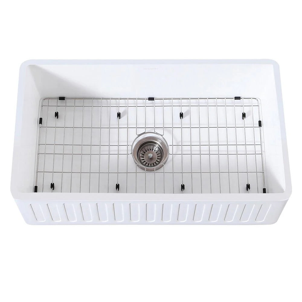 30 In. Farmhouse Kitchen Sink with Strainer and Grid G2134