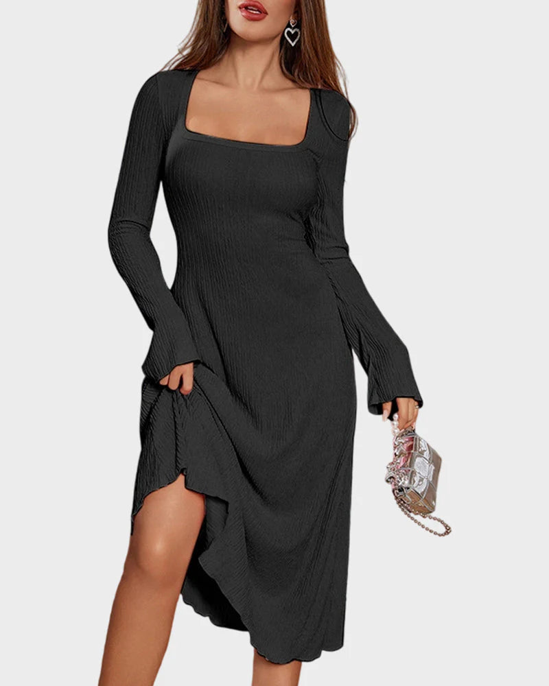 Lace-Up Square Neck A-Line Dress R814762