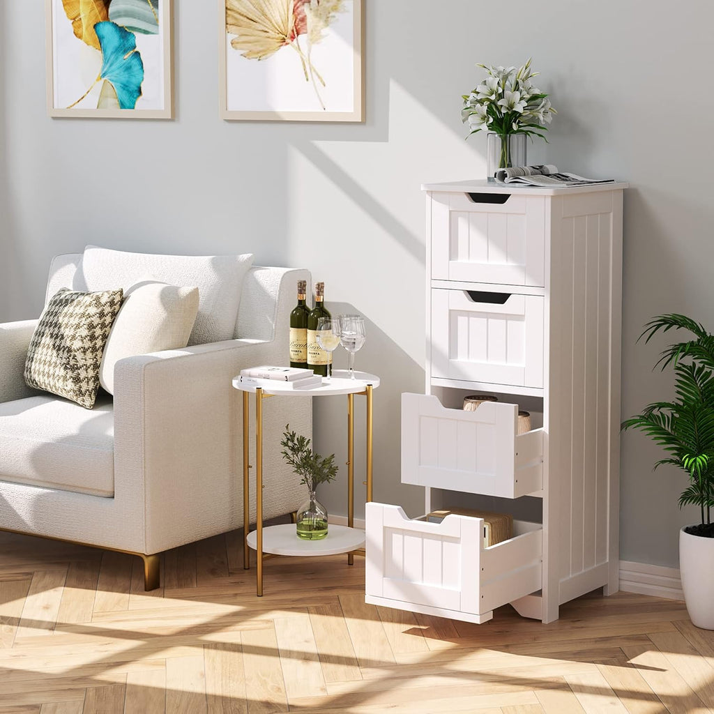 White 4 Drawer Bathroom Floor Storage Cabinet Z9246