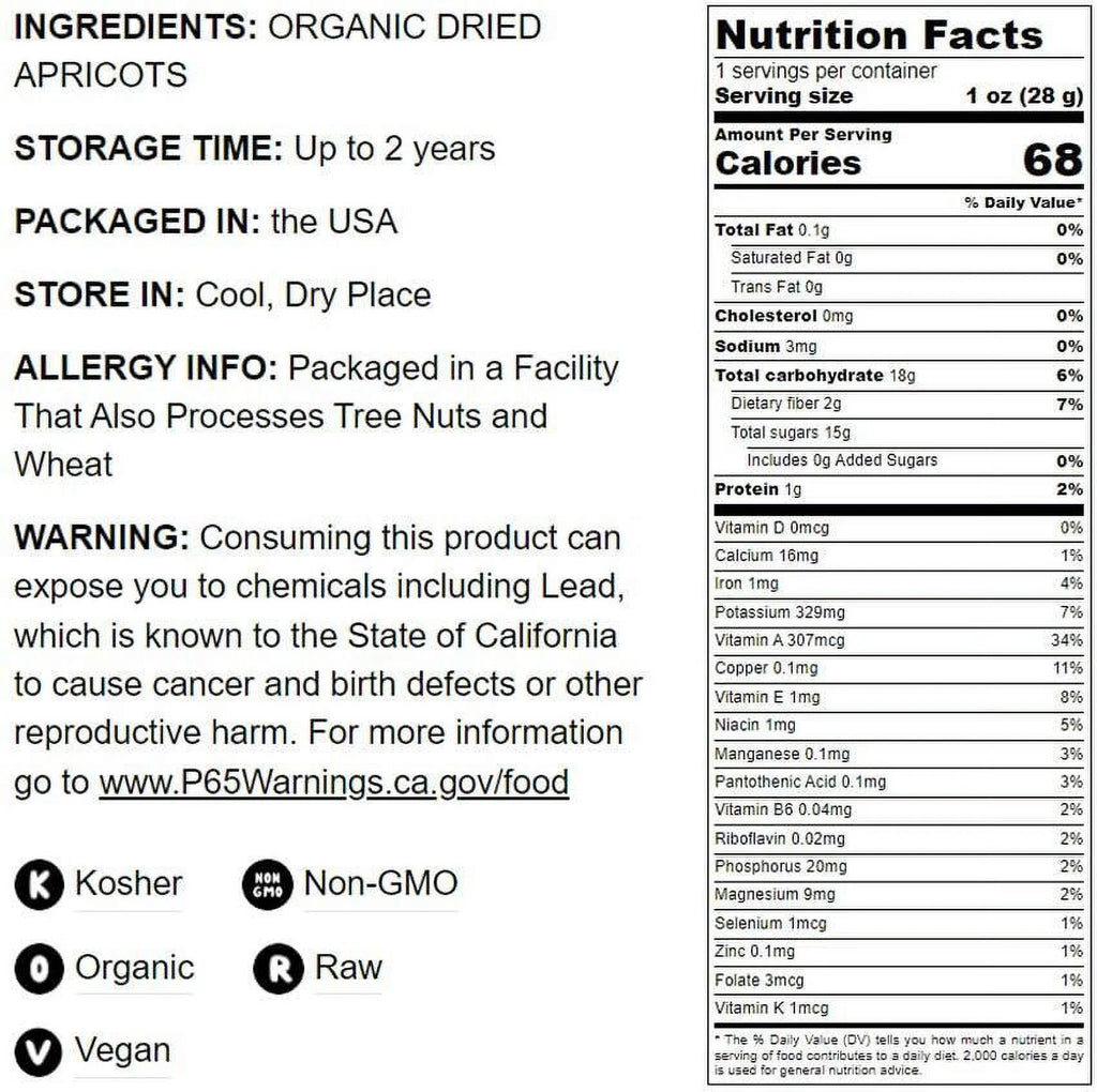 Certified Organic Dried Apricots 2 Pounds K7970