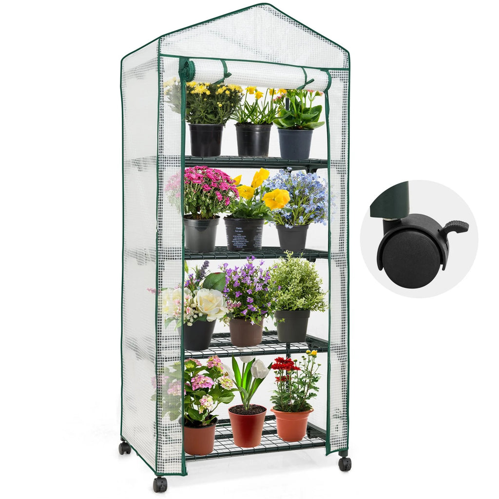 Mini Rolling Greenhouse with Caster Wheels and Shelves U6192