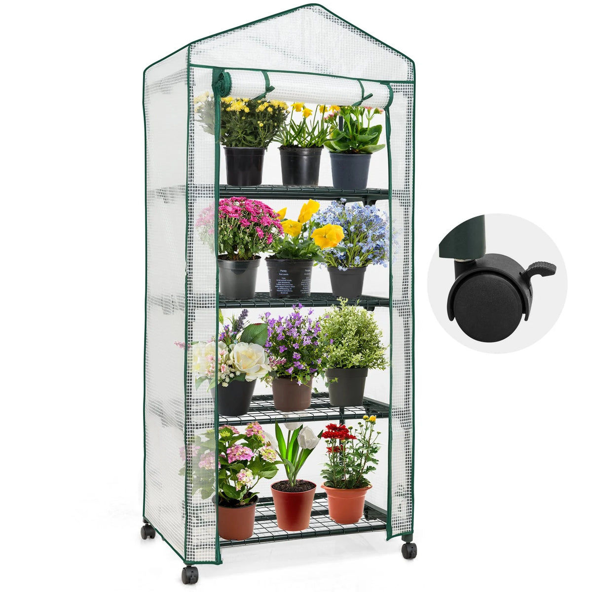 Mini Rolling Greenhouse with Caster Wheels and Shelves U6192