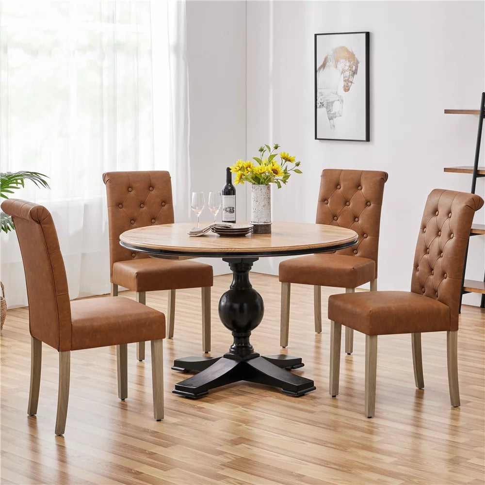 Brown Faux Leather Dining Chairs Set of 2 O903