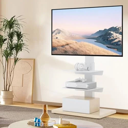 White Height Adjustable Swivel TV Floor Stand for 32-75 inch TVs R452
