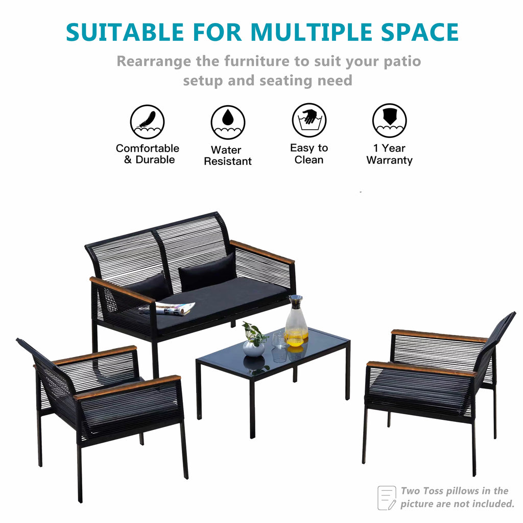 4 Piece All Weather Wicker Patio Sofa Set I87176