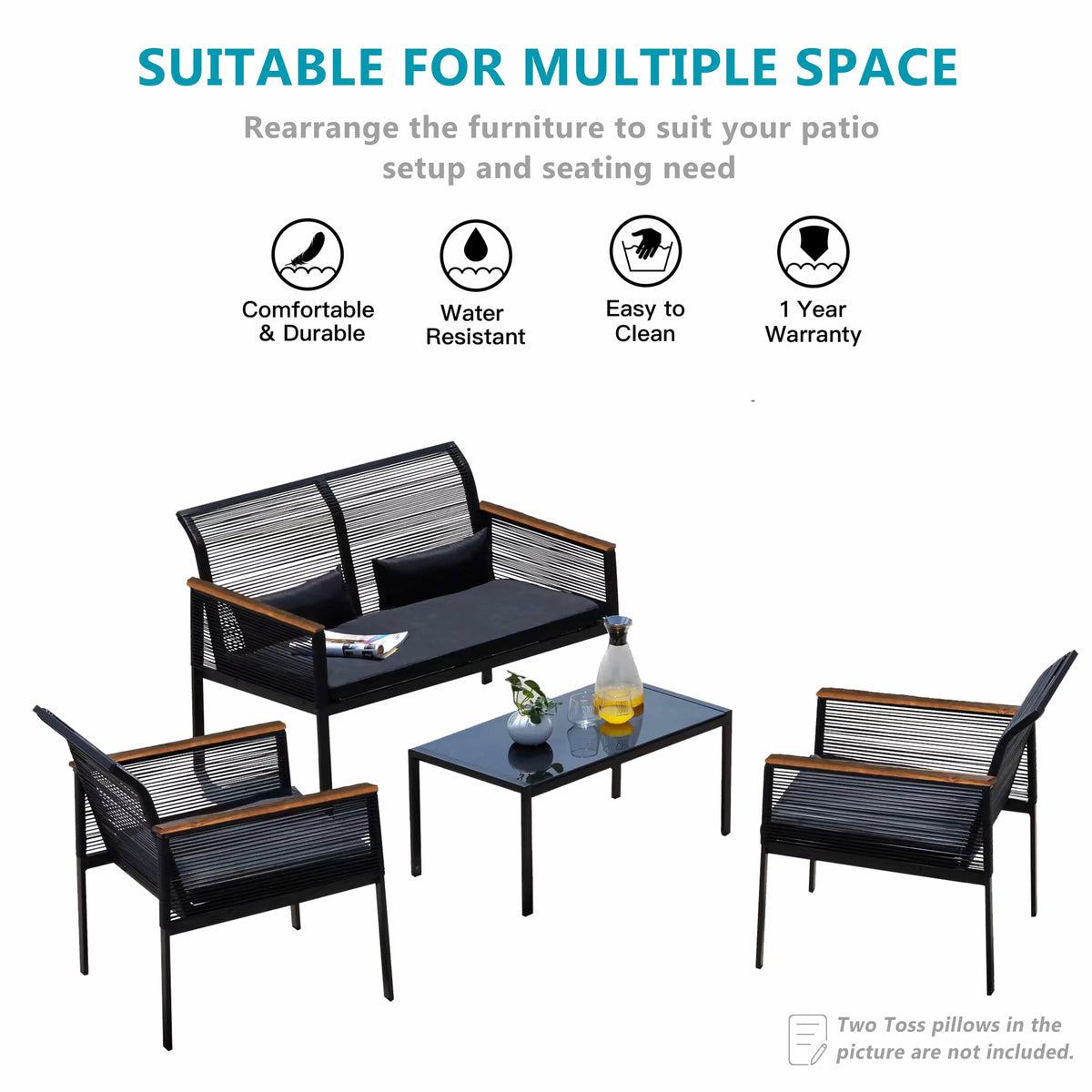 4 Piece All Weather Wicker Patio Sofa Set I87176