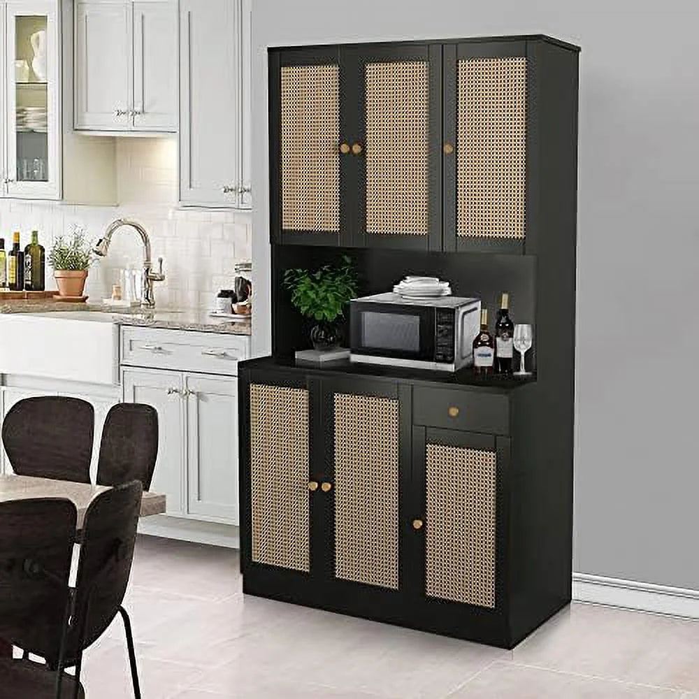 71” Rattan Kitchen Pantry Cabinet with 6 Doors & Drawer N4876