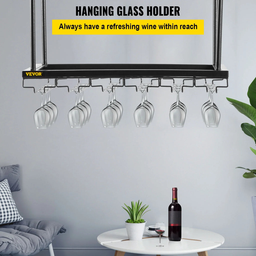 Black Wall-Mounted Wine Glass Rack Y216