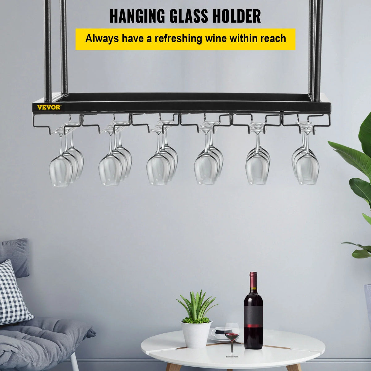 Black Wall-Mounted Wine Glass Rack Y216
