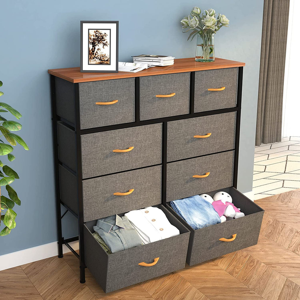 Light Grey 9 Drawer Fabric Dresser L50339