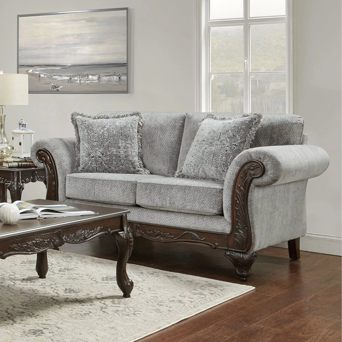Gray Polyester Sofa and Loveseat Set C343