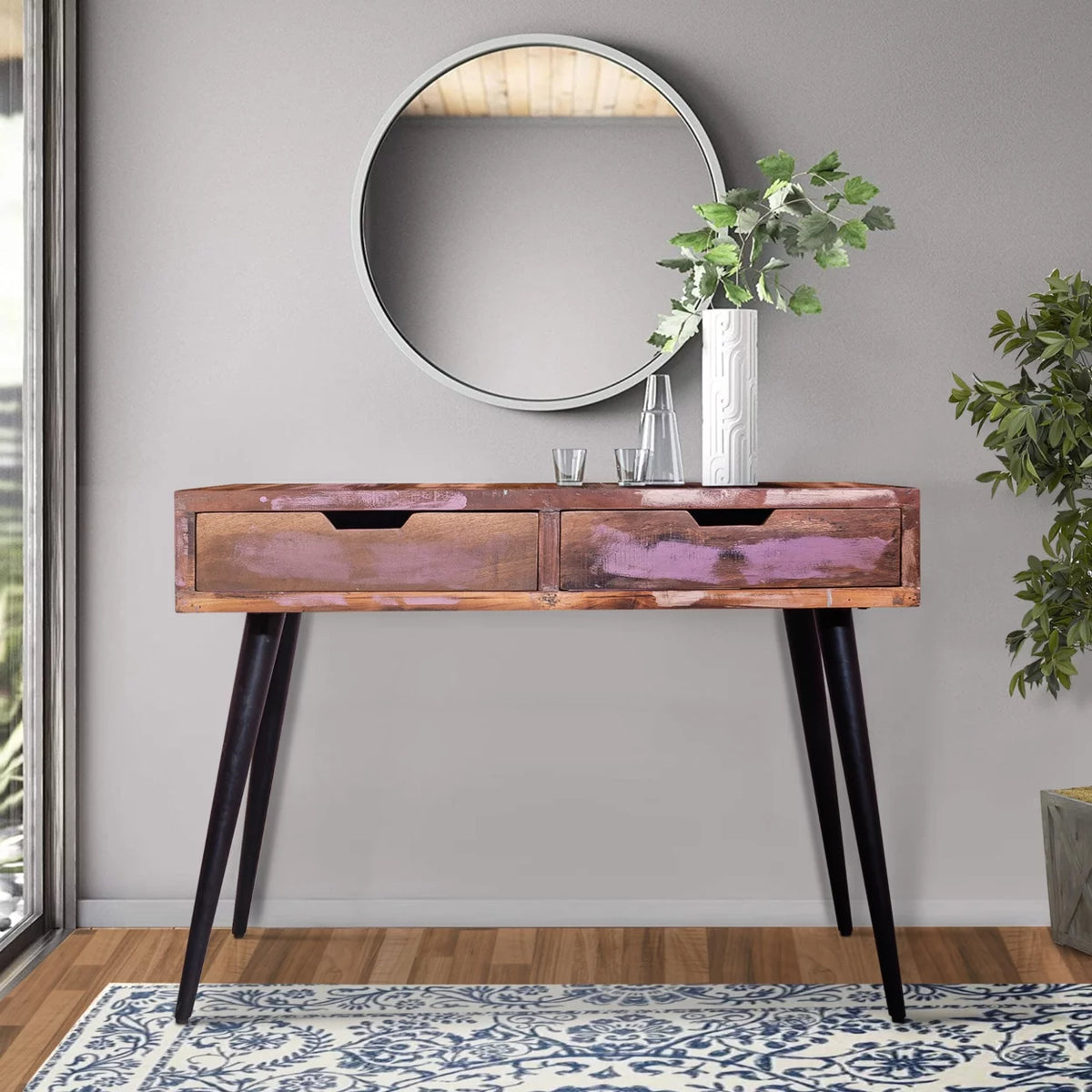 43 Inch 2 Drawer Wooden Console Table N4291