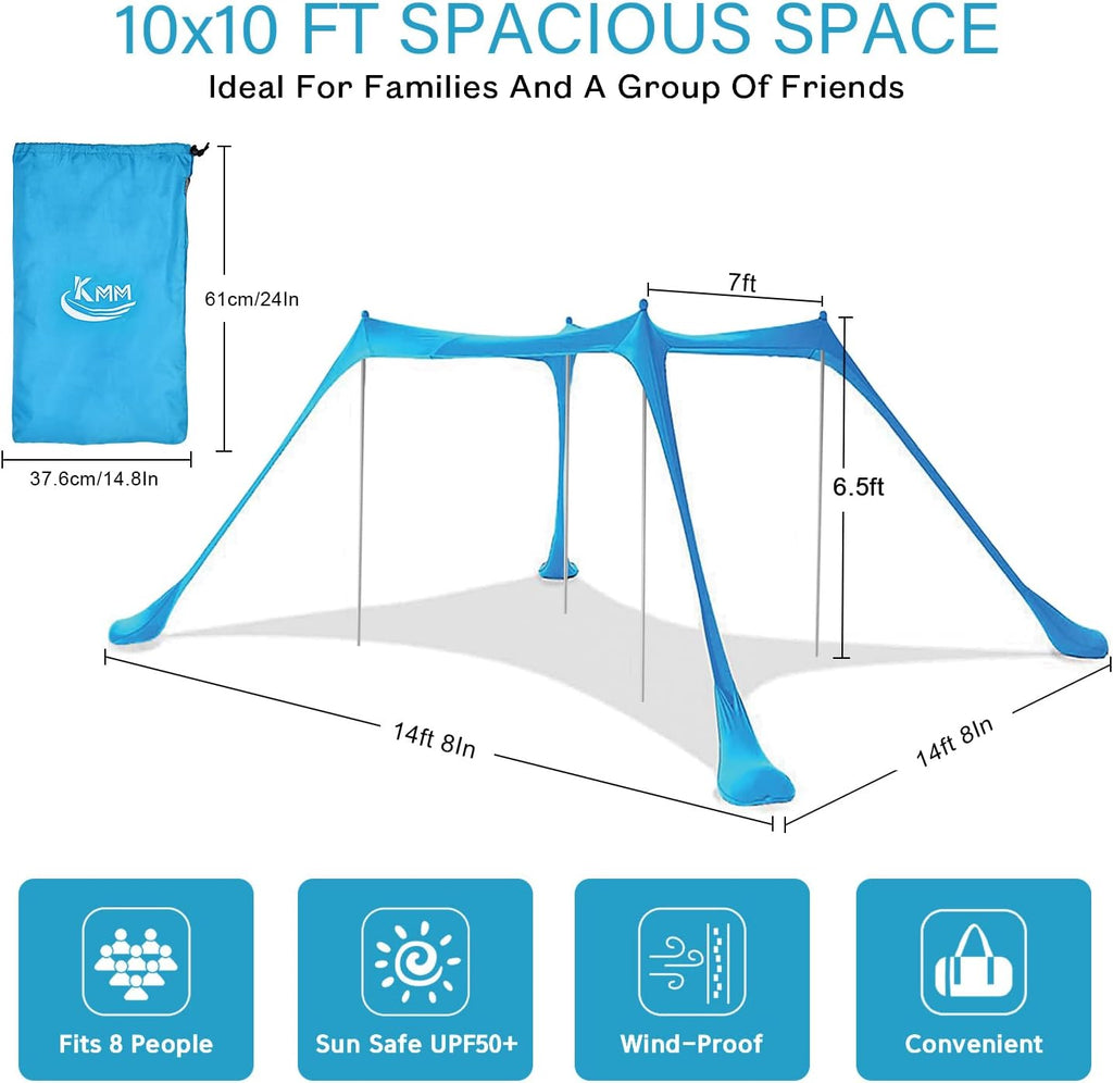 Beach Tent Sun Shade Canopy with 4 Poles Y4985