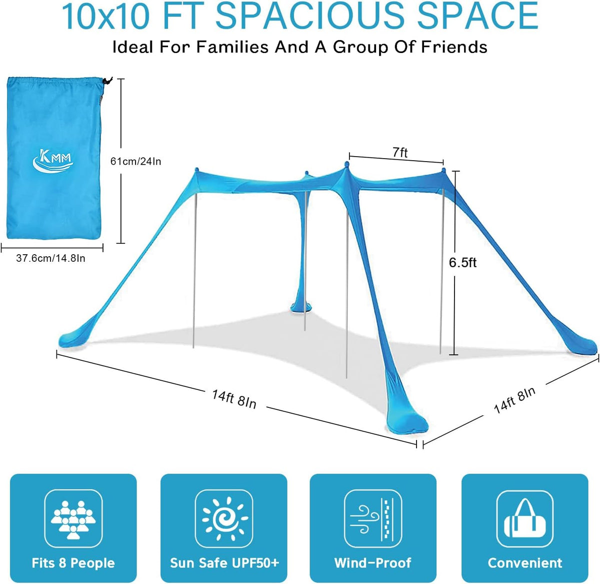 Beach Tent Sun Shade Canopy with 4 Poles Y4985