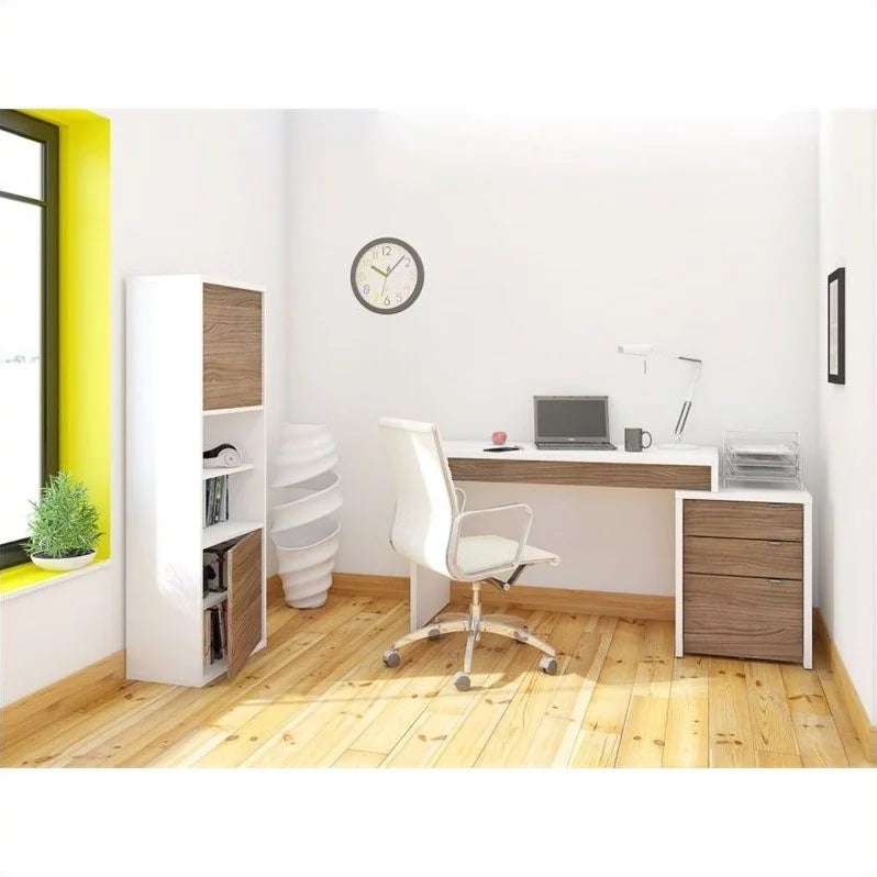 White and Walnut 3 Drawer Computer Desk I910