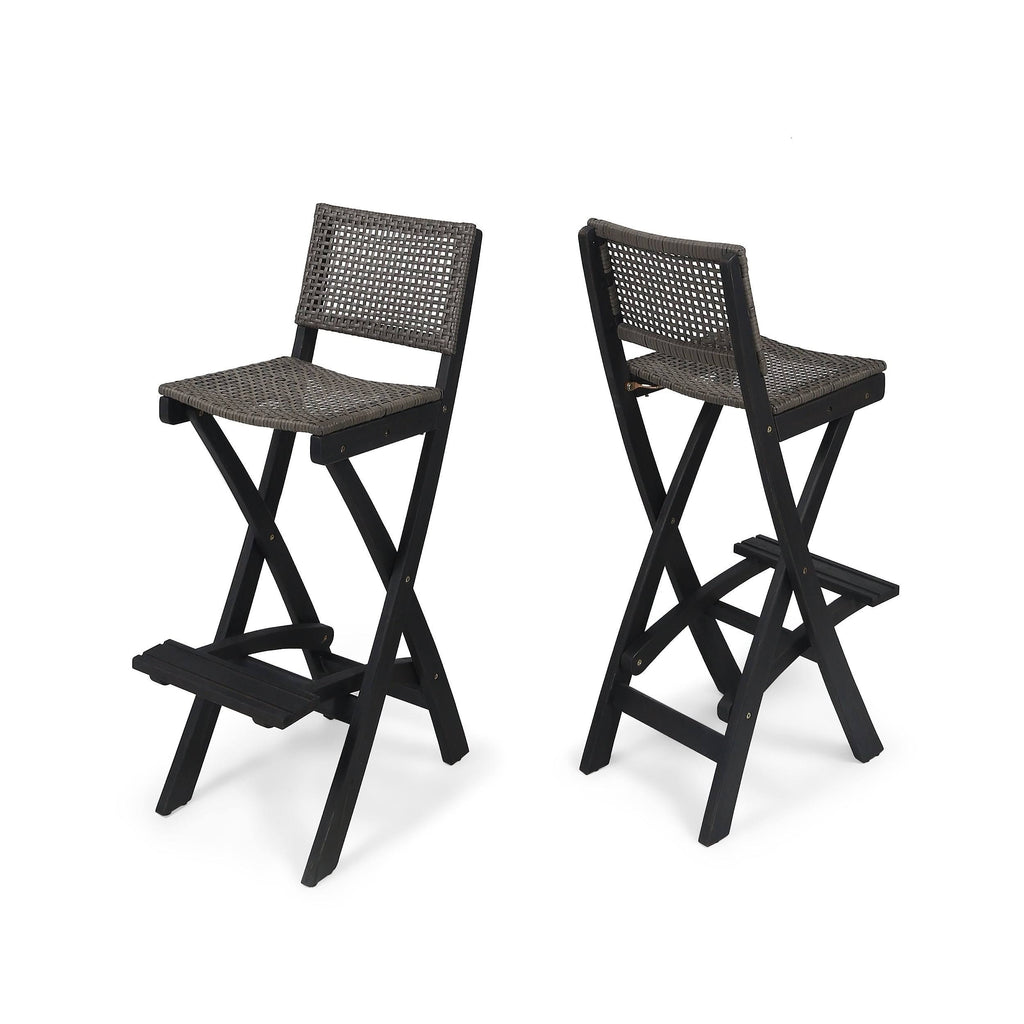 2pk Acacia Wood Folding Barstools Dark Gray F686