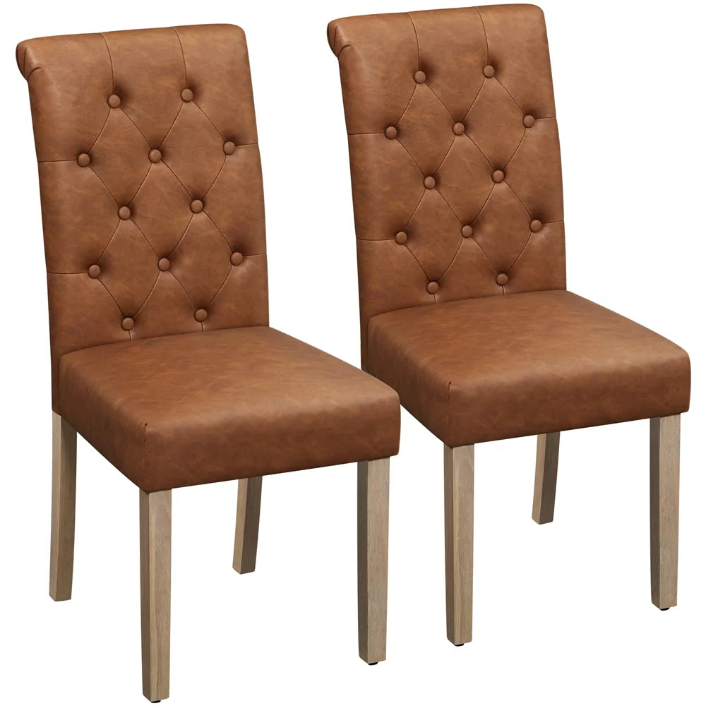 Brown Faux Leather Dining Chairs Set of 2 O903