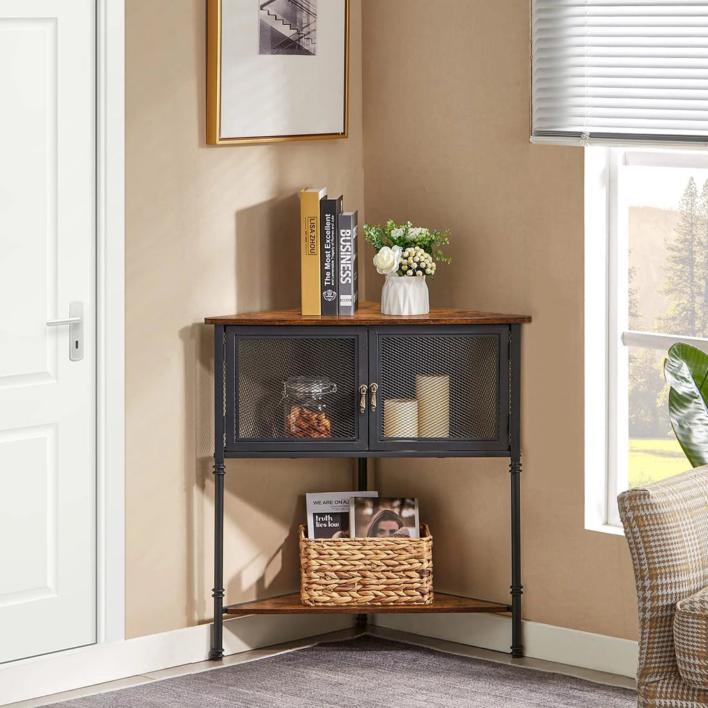 Brown 3-Tier Corner Shelf with Storage Cabinet D143626