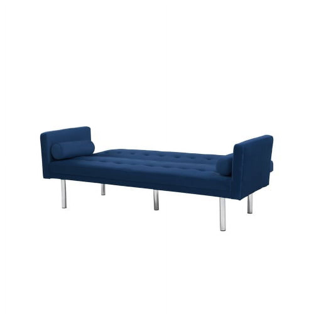 Blue Velvet Tufted Futon Sofa with 2 Pillows I320
